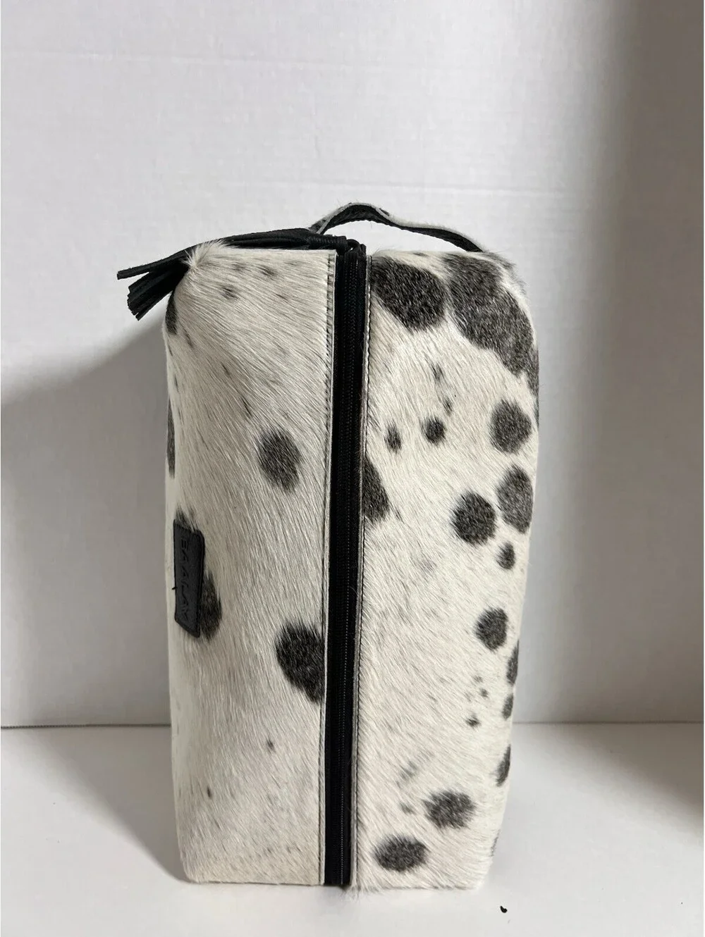 BAALAY Genuine Cowhide Hair-On-Hide Travel Bag/Cosmetic Case 13” W Black